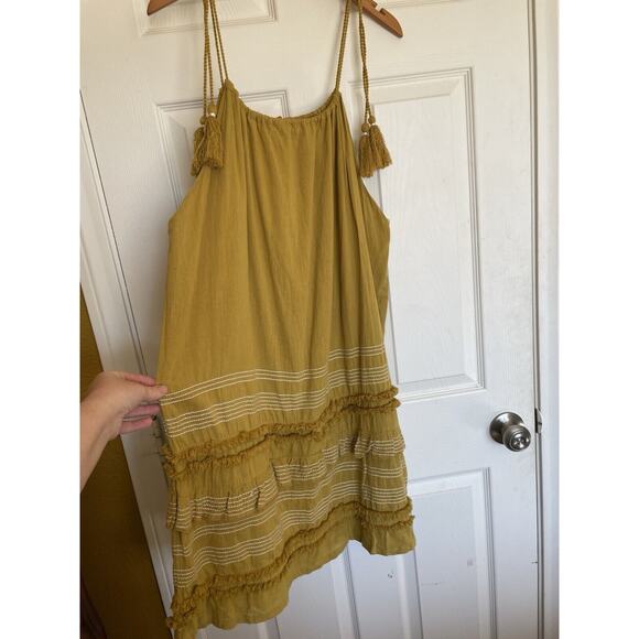 For the Republic 100% Cotton Yellow Boho Tiered Halter Mini Sun Dress Size Large - Picture 10 of 10